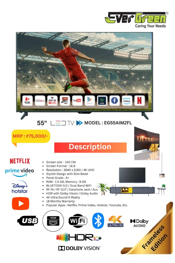 Evergreen 55" 4K Ultra HD Certified WebOS LED TV With Smart Magic Remote (EG 55AIM2FLU) - Image 4