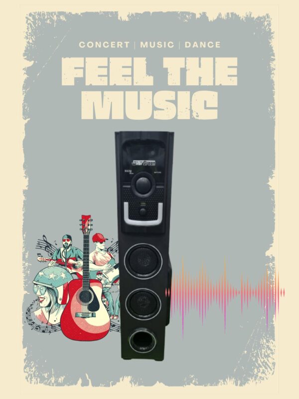 Boom Series EGMNTT2402 50W Bluetooth Tower Speaker Wooden Cabinet Subwoofer Echo Sound Control Full Control Remote Led Display USB FM Party Speaker Home Theatre