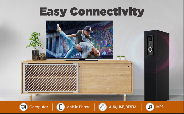 Boom Series EGMNTT2402 50W Bluetooth Tower Speaker Wooden Cabinet Subwoofer Echo Sound Control Full Control Remote Led Display USB FM Party Speaker Home Theatre - Image 5