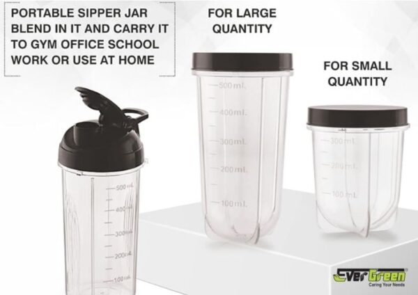 Evergreen Bullet Mixer Grinder 500 Watts (5 Jars, 3 Blades) - Image 9