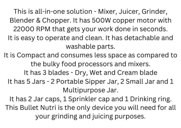 Evergreen Bullet Mixer Grinder 500 Watts (5 Jars, 3 Blades) - Image 12