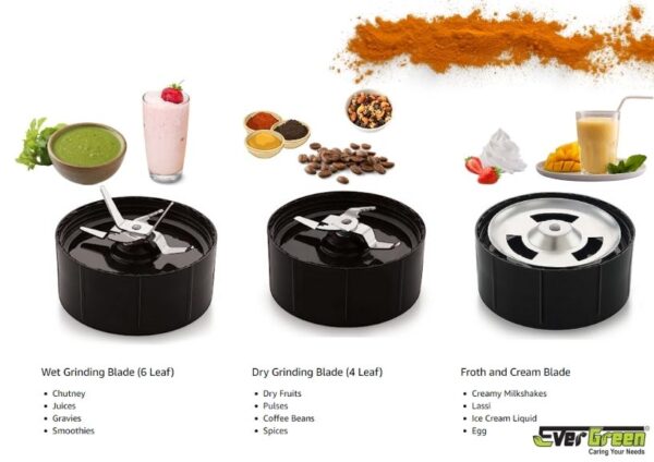 Evergreen Bullet Mixer Grinder 500 Watts (5 Jars, 3 Blades) - Image 3