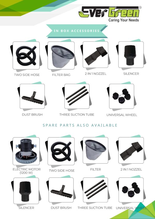 Evergreen (EG 12 WDVC) 1200Watt 12L Wet & Dry Vacuum Cleaner With All Required Accessories - Image 3